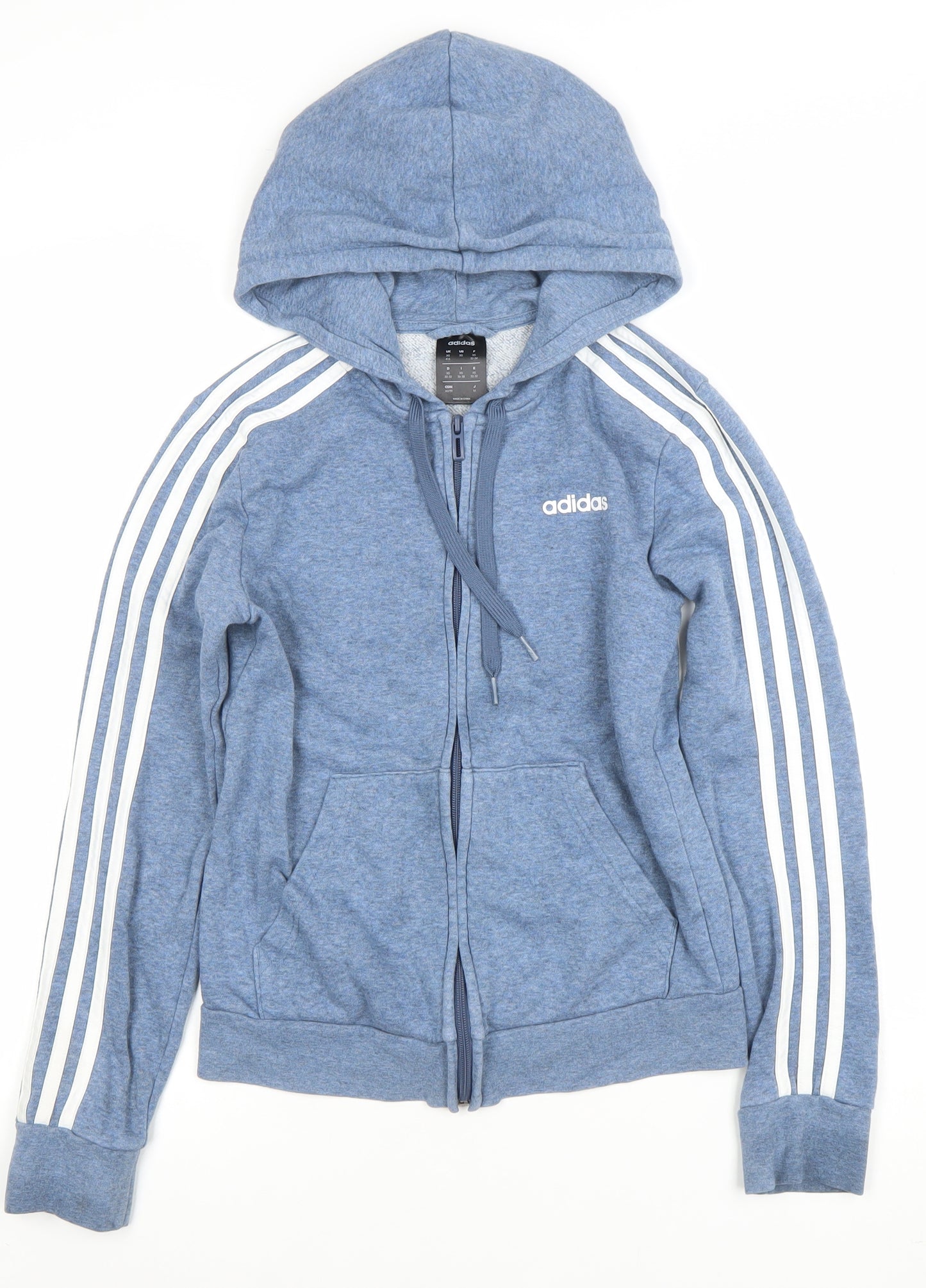 Adidas Women Blue Full Zip Hoodie XS Cotton Blend Hooded Jacket