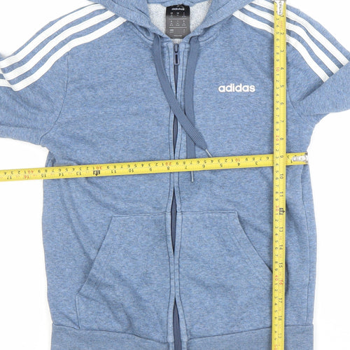 Adidas Women Blue Full Zip Hoodie XS Cotton Blend Hooded Jacket