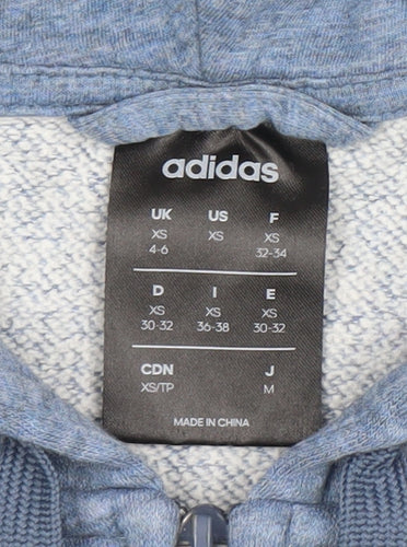 Adidas Women Blue Full Zip Hoodie XS Cotton Blend Hooded Jacket