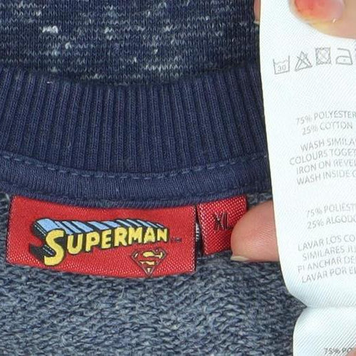 Superman Men's Blue XL Pullover Sweatshirt Crew Neck Logo Embroidered