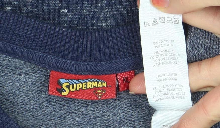 Superman Men's Blue XL Pullover Sweatshirt Crew Neck Logo Embroidered