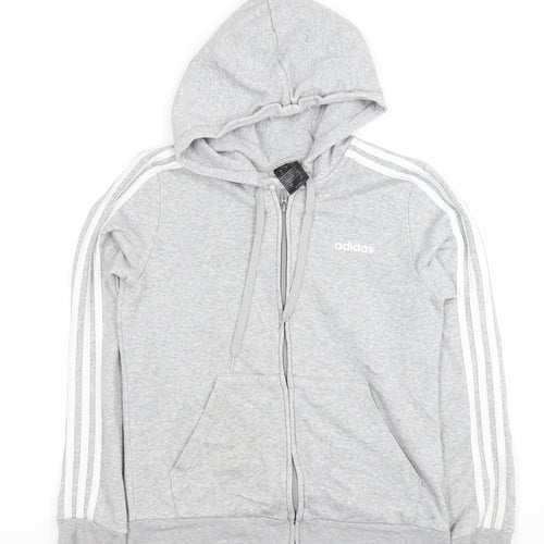 Adidas Women's Grey Full Zip Hoodie Size 12-14 Cotton Blend
