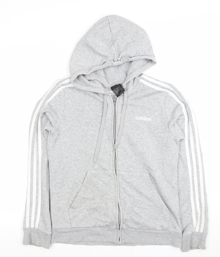 Adidas Women's Grey Full Zip Hoodie Size 12-14 Cotton Blend