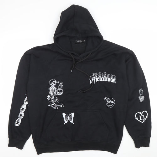 boohooMAN Men's Black Pullover Graphic Hoodie Size M Regular Fit