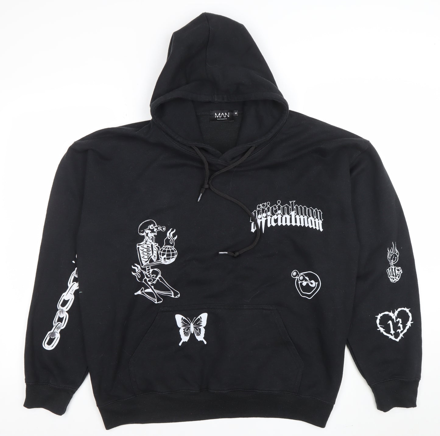 boohooMAN Men's Black Pullover Graphic Hoodie Size M Regular Fit