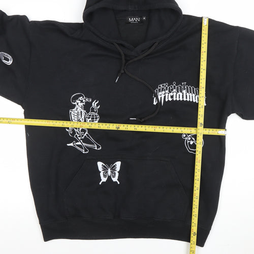 boohooMAN Men's Black Pullover Graphic Hoodie Size M Regular Fit