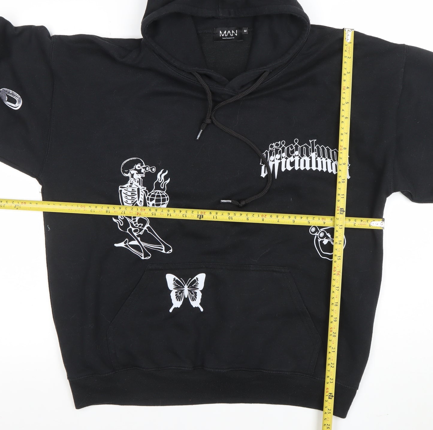 boohooMAN Men's Black Pullover Graphic Hoodie Size M Regular Fit