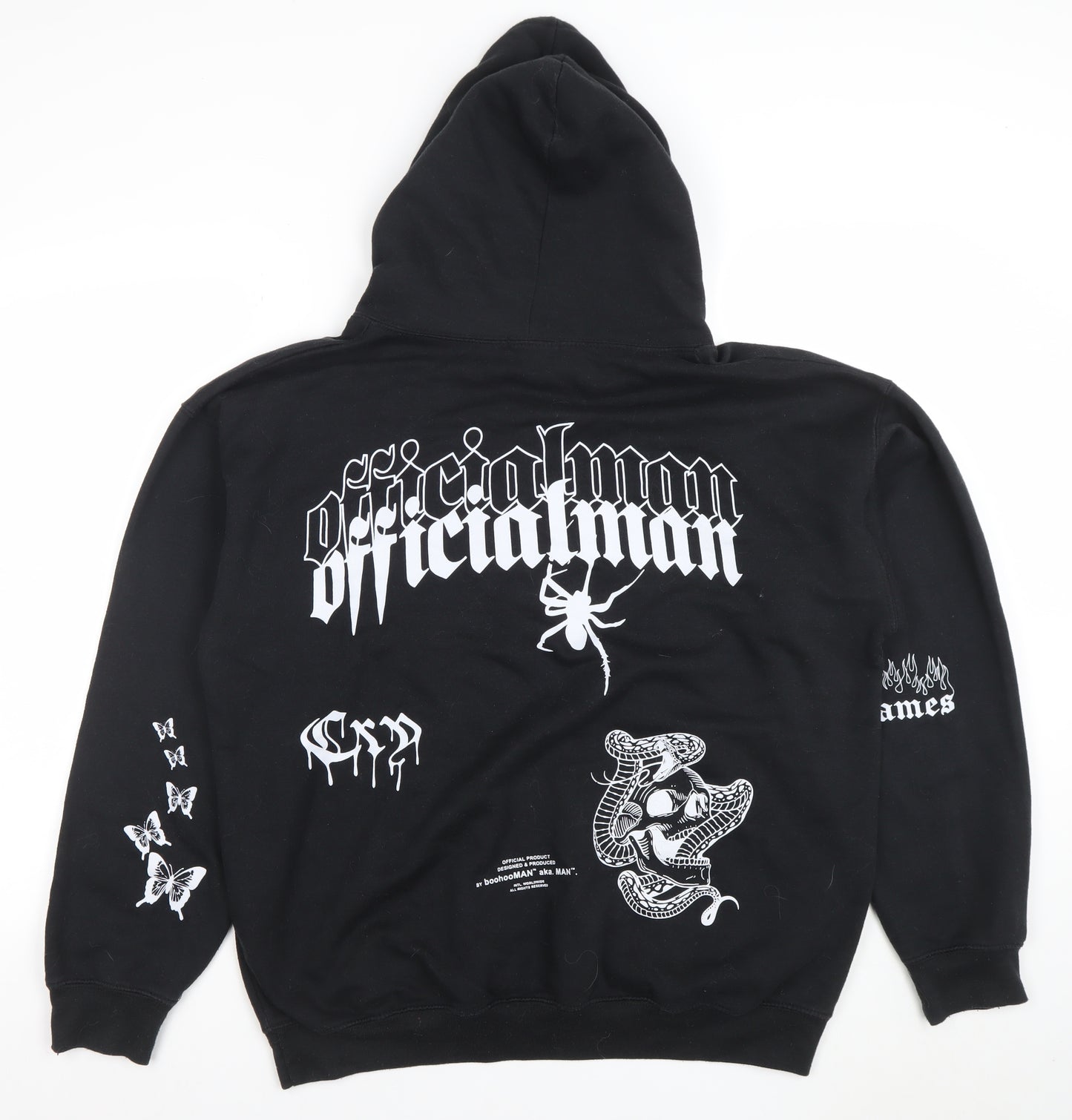 boohooMAN Men's Black Pullover Graphic Hoodie Size M Regular Fit