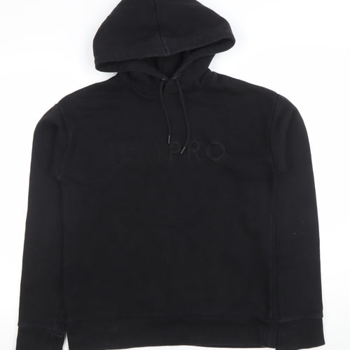 USAPRO Unisex Black Pullover Hoodie S Regular Fit Fleece Logo Sweatshirt
