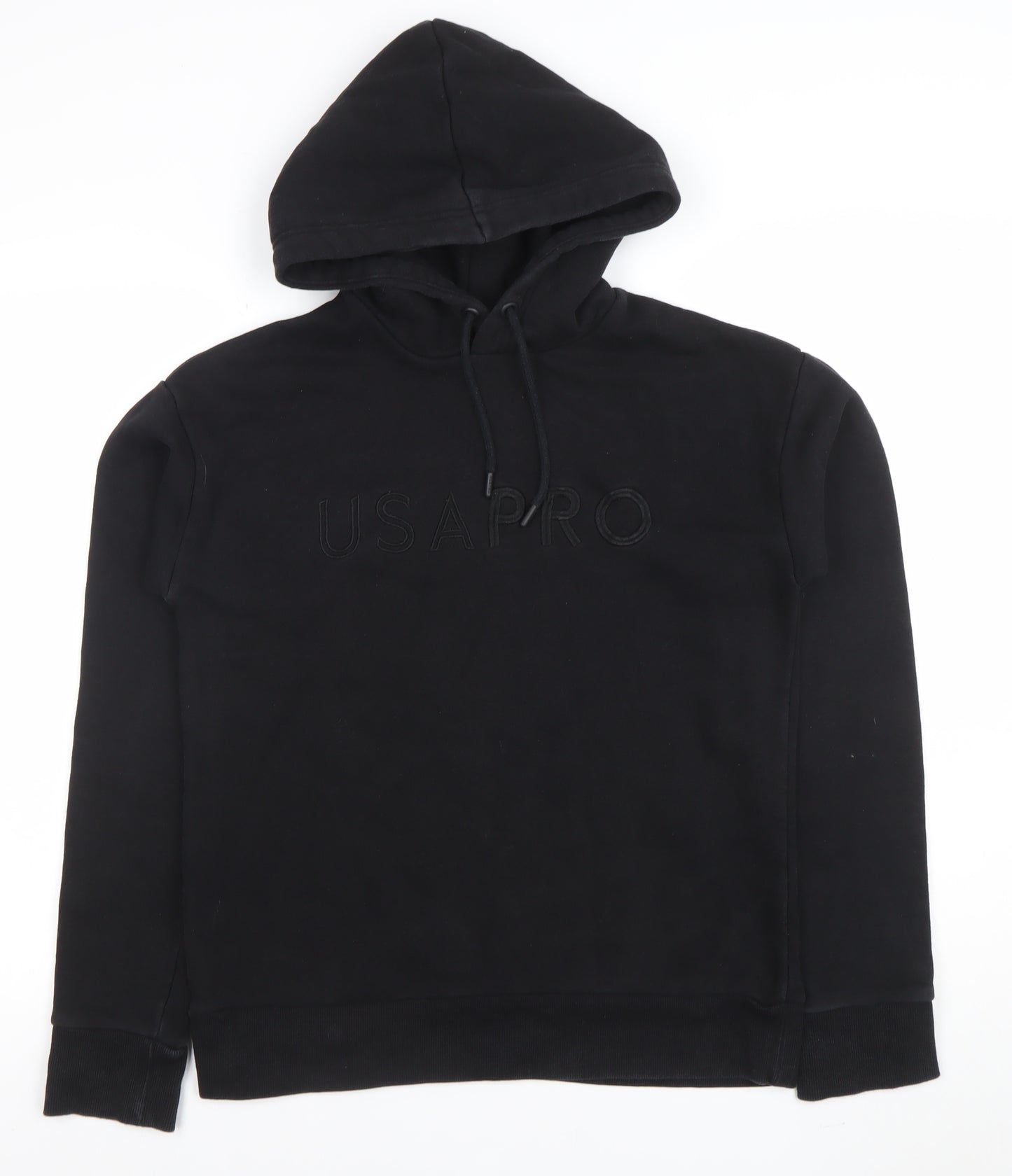 USAPRO Unisex Black Pullover Hoodie S Regular Fit Fleece Logo Sweatshirt