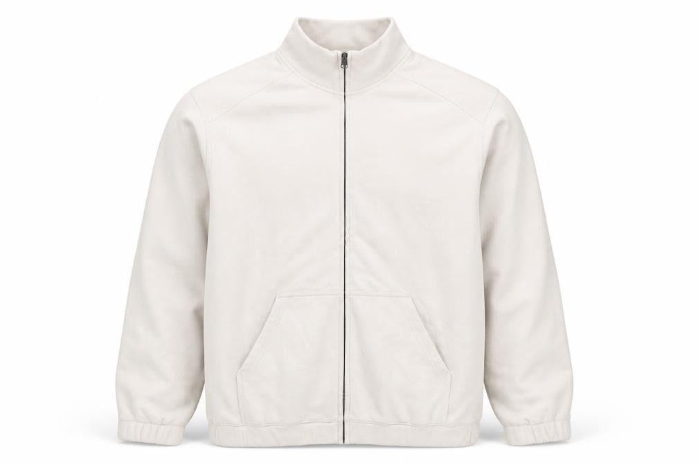 Front view of H&M Men’s Beige Full Zip Sweatshirt L Relaxed Fit Cotton Jacket