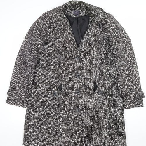 Marks and Spencer Womens Black Geometric Long Overcoat Size 16