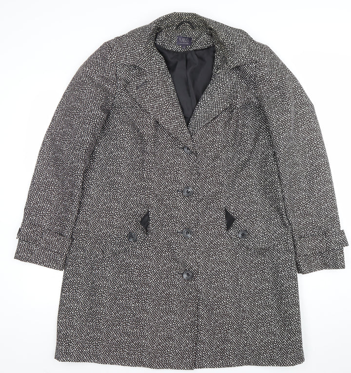 Marks and Spencer Womens Black Geometric Long Overcoat Size 16