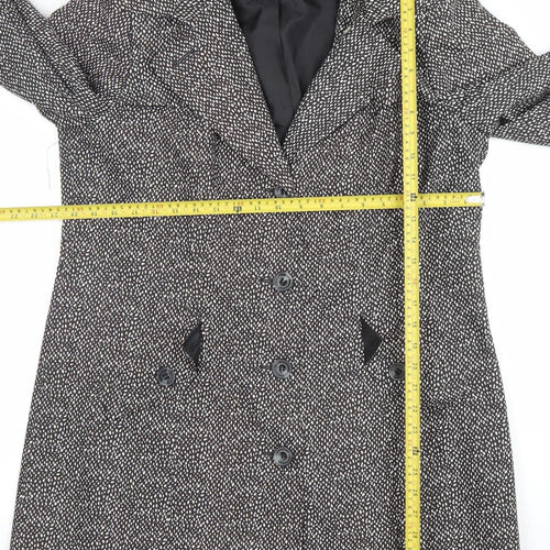 Marks and Spencer Womens Black Geometric Long Overcoat Size 16