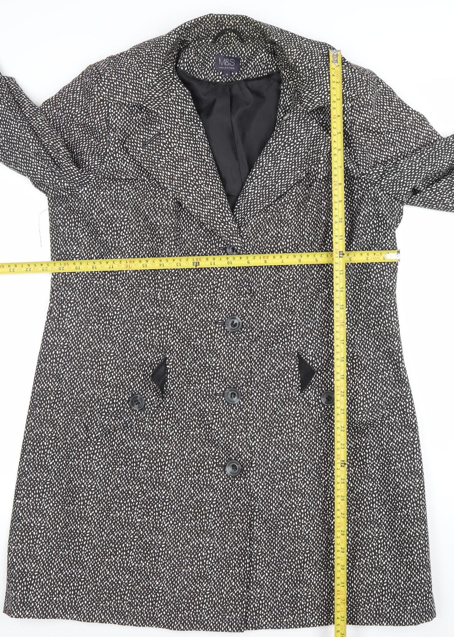 Marks and Spencer Womens Black Geometric Long Overcoat Size 16