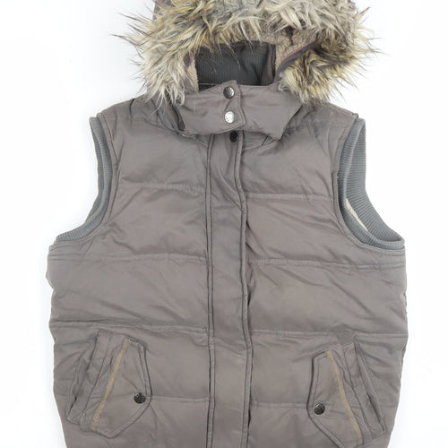 Fat Face Women Brown Size 10 Hooded Faux Fur Puffer Gilet