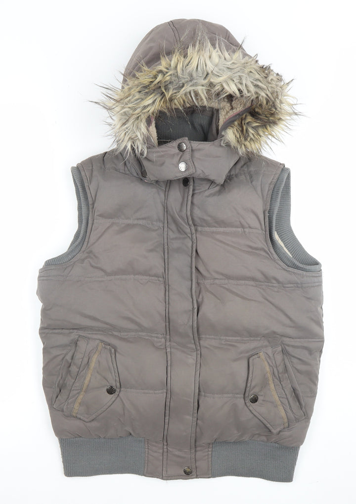 Fat Face Women Brown Size 10 Hooded Faux Fur Puffer Gilet