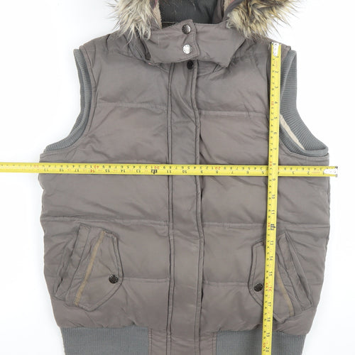 Fat Face Women Brown Size 10 Hooded Faux Fur Puffer Gilet