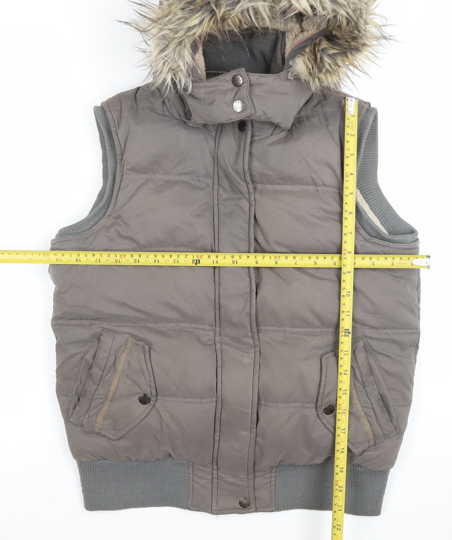 Fat Face Women Brown Size 10 Hooded Faux Fur Puffer Gilet