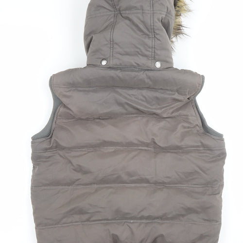 Fat Face Women Brown Size 10 Hooded Faux Fur Puffer Gilet