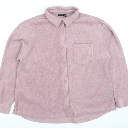 ASOS Design Women Pink Fleece Button Jacket Size 12 Relaxed Fit
