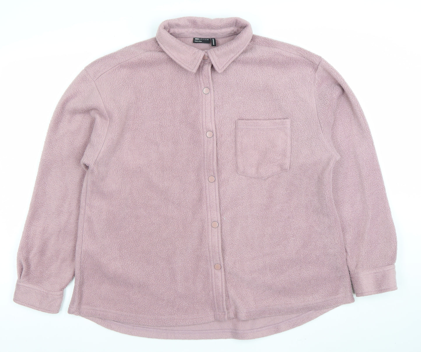 ASOS Design Women Pink Fleece Button Jacket Size 12 Relaxed Fit