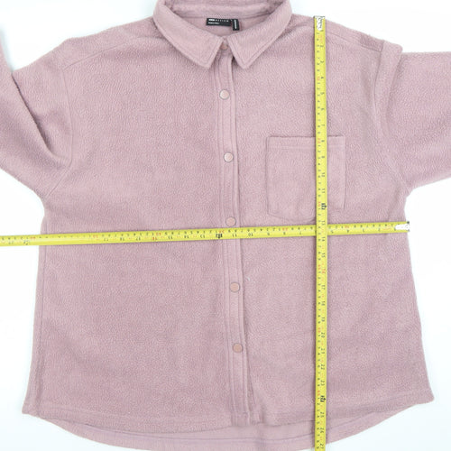 ASOS Design Women Pink Fleece Button Jacket Size 12 Relaxed Fit