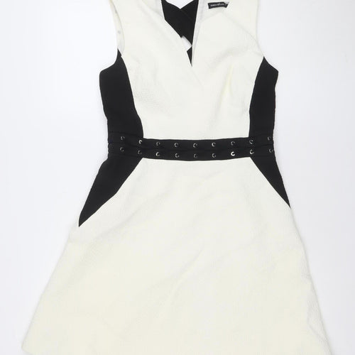 Karen Millen Women’s Black White Fit & Flare Sleeveless Knee Dress Size 12