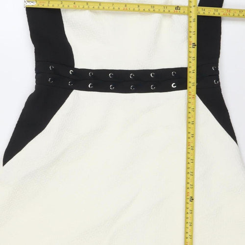 Karen Millen Women’s Black White Fit & Flare Sleeveless Knee Dress Size 12