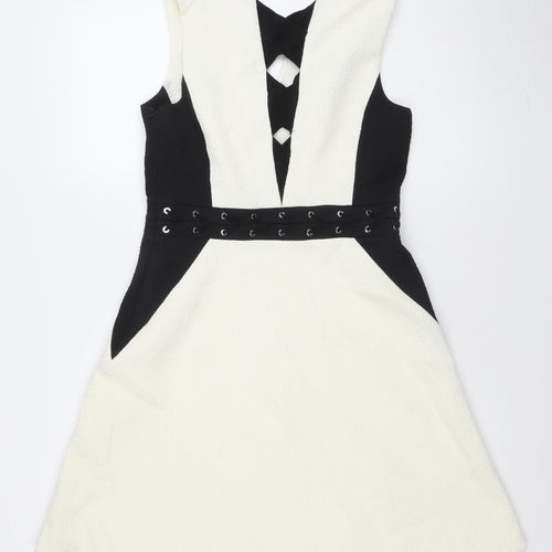 Karen Millen Women’s Black White Fit & Flare Sleeveless Knee Dress Size 12