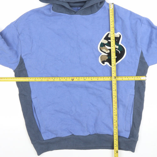 Marks and Spencer Boys Blue Pullover Hoodie 7-8 Years Letters Logo Print