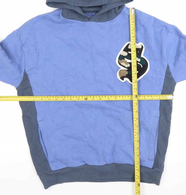 Marks and Spencer Boys Blue Pullover Hoodie 7-8 Years Letters Logo Print