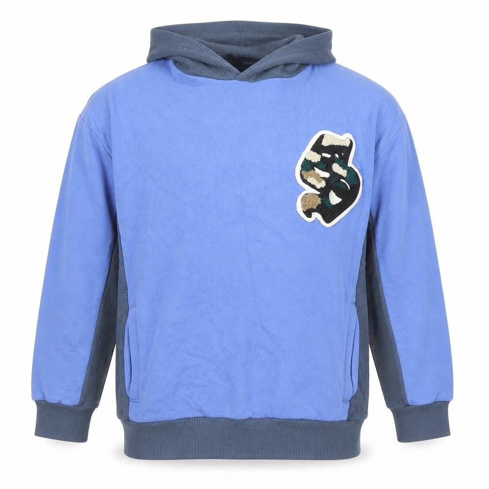 Front view of Marks & Spencer boys’ blue pullover hoodie 7-8 years letters logo print