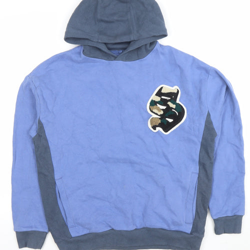 Marks and Spencer Boys Blue Pullover Hoodie 7-8 Years Letters Logo Print