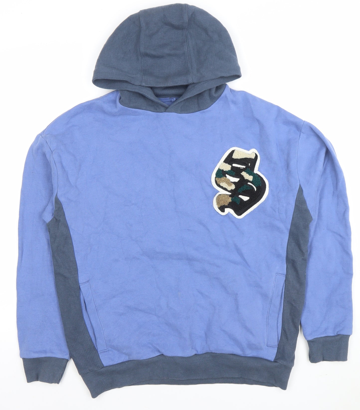 Marks and Spencer Boys Blue Pullover Hoodie 7-8 Years Letters Logo Print