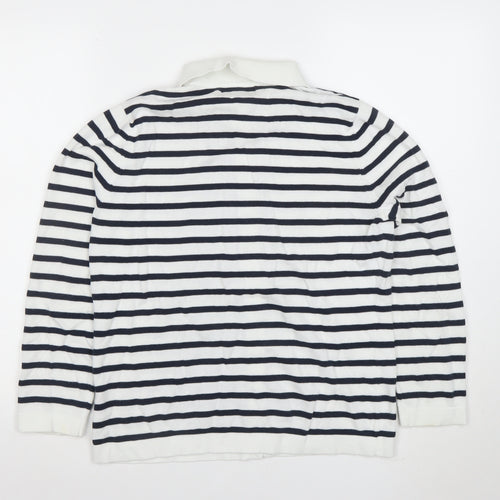 Jumper Womens White Black Striped Collared Cotton Button Cardigan M