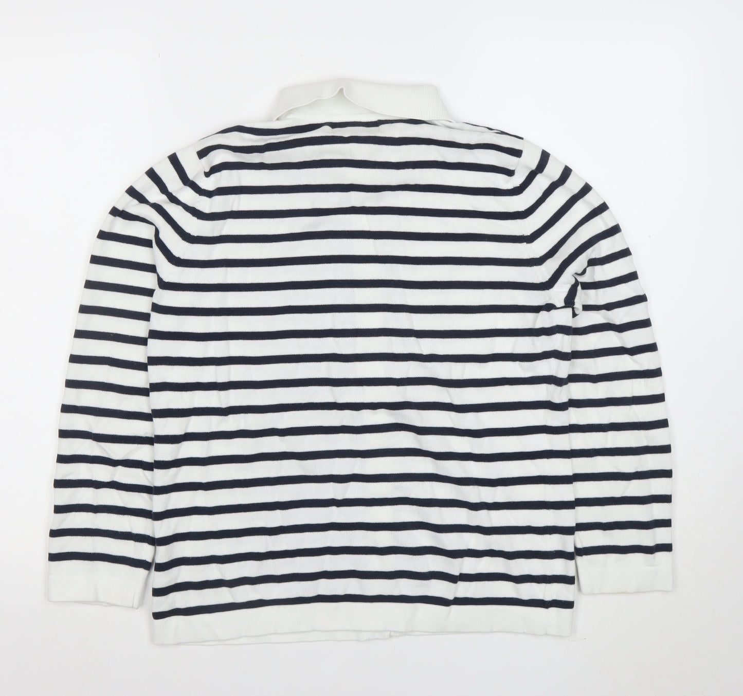 Jumper Womens White Black Striped Collared Cotton Button Cardigan M