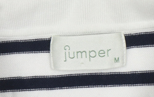 Jumper Womens White Black Striped Collared Cotton Button Cardigan M