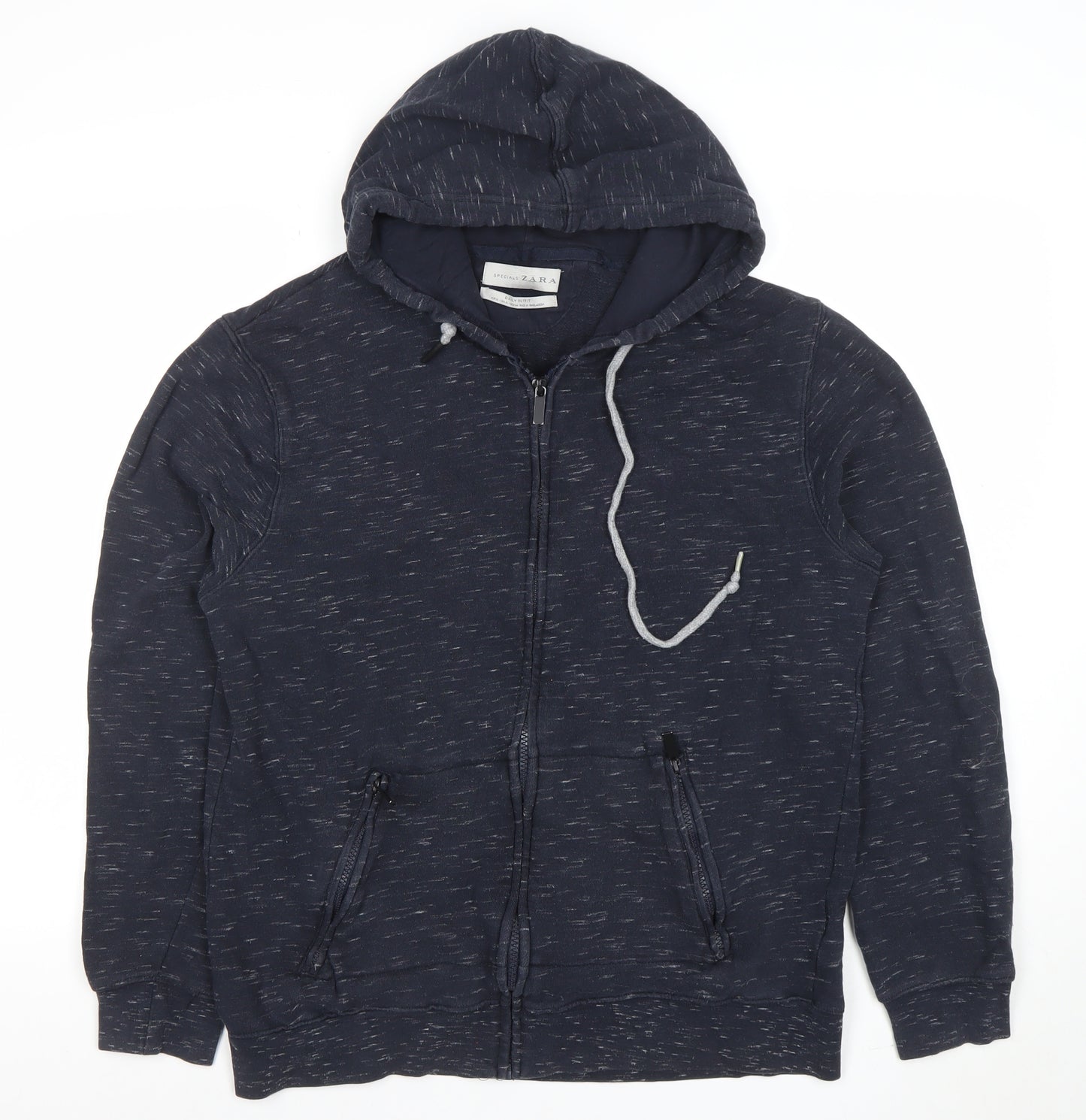 Zara Men’s Blue Full Zip Hoodie XL Regular Cotton Blend