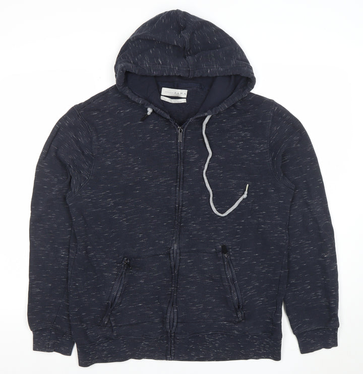 Zara Men’s Blue Full Zip Hoodie XL Regular Cotton Blend