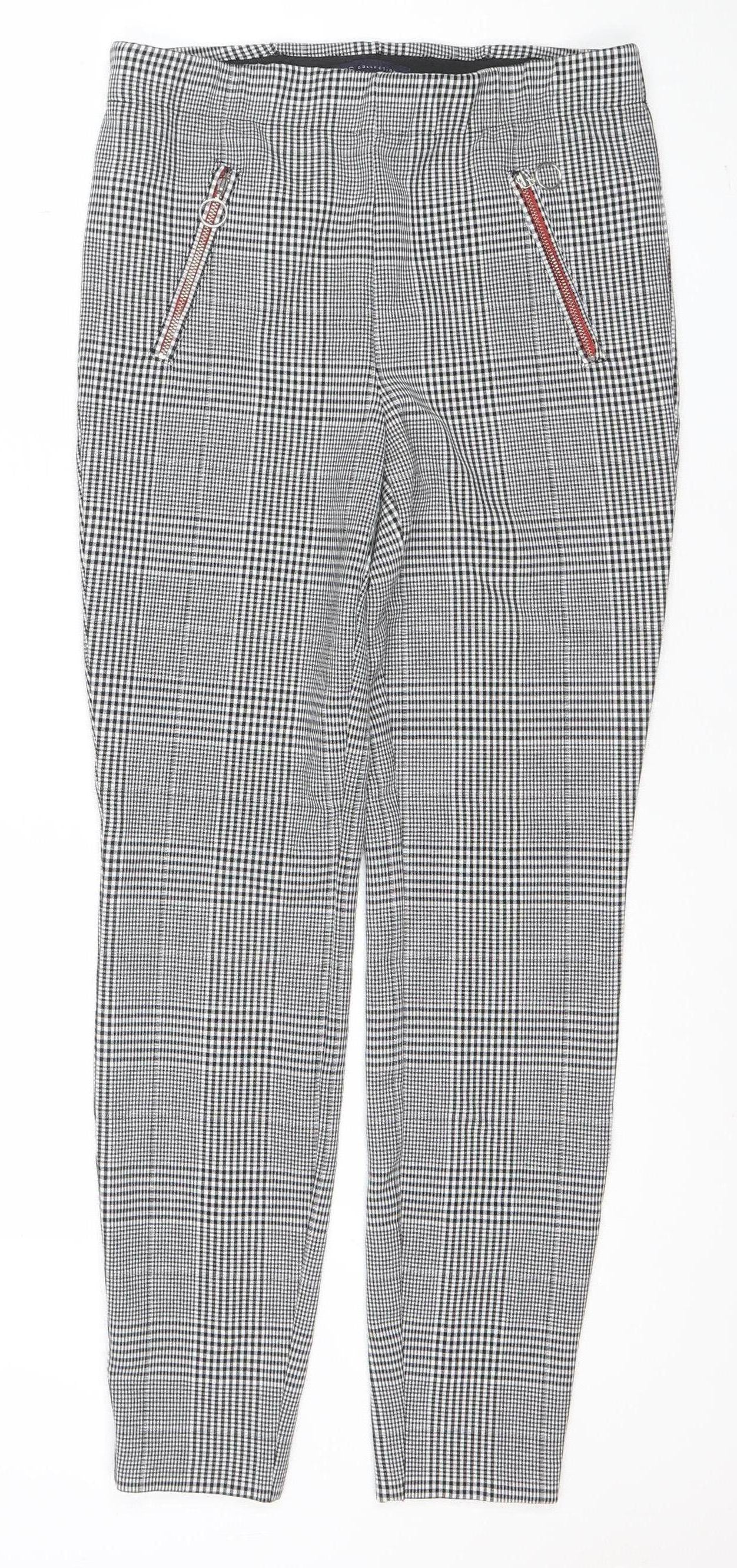 Marks and Spencer Women's Black Check Stretch Work Trousers Size 10
