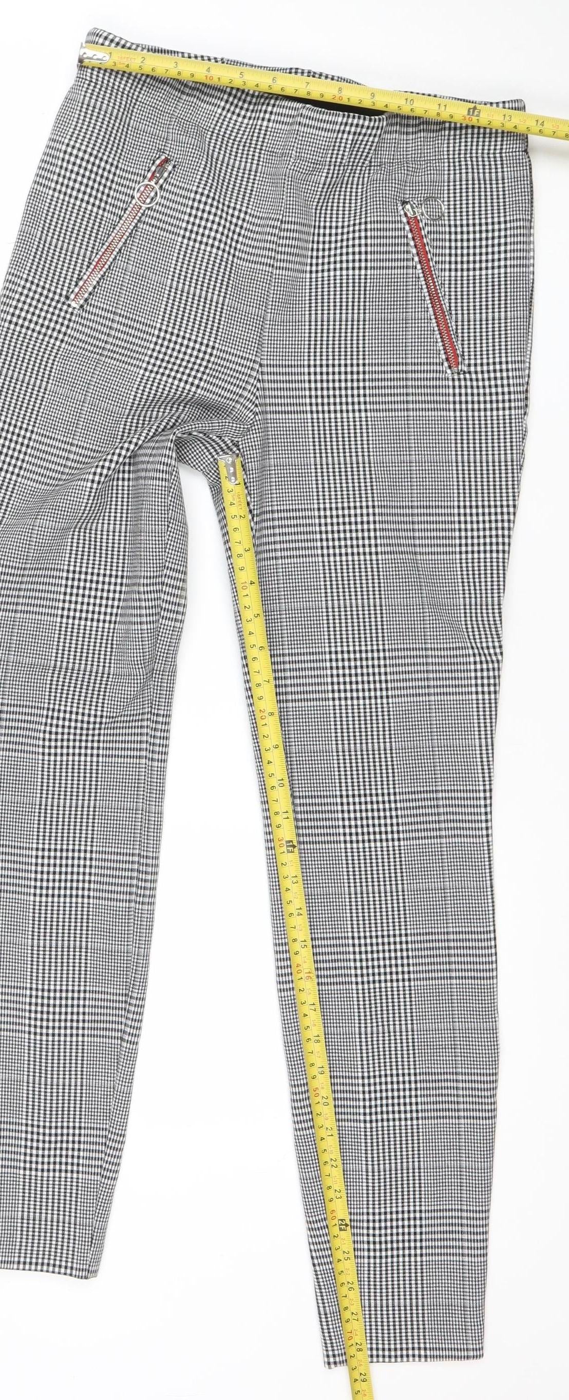 Marks and Spencer Women's Black Check Stretch Work Trousers Size 10