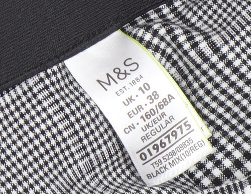 Marks and Spencer Women's Black Check Stretch Work Trousers Size 10