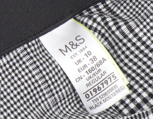 Marks and Spencer Women's Black Check Stretch Work Trousers Size 10
