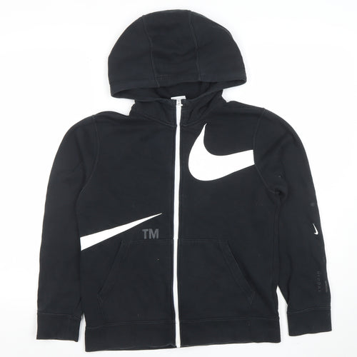 Nike Boys Black Full Zip Hoodie Large 147-158cm Cotton Blend Swoosh Design