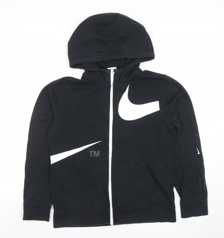 Nike Boys Black Full Zip Hoodie Large 147-158cm Cotton Blend Swoosh Design