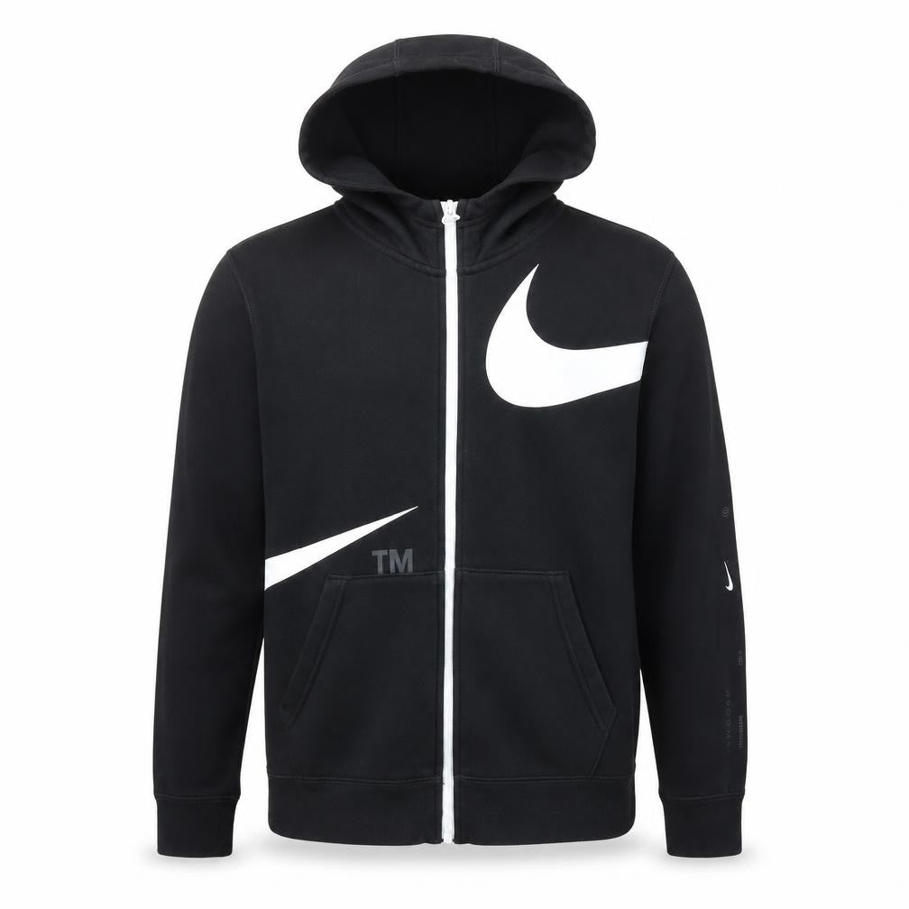 Nike Boys Black Full Zip Hoodie Large 147-158cm Cotton Blend Swoosh Design