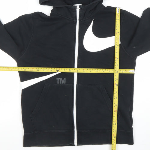 Nike Boys Black Full Zip Hoodie Large 147-158cm Cotton Blend Swoosh Design