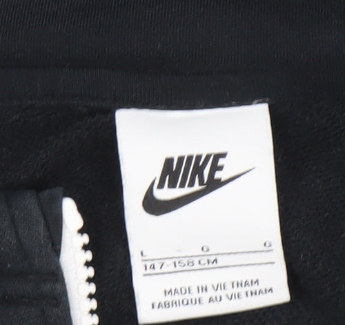 Nike Boys Black Full Zip Hoodie Large 147-158cm Cotton Blend Swoosh Design