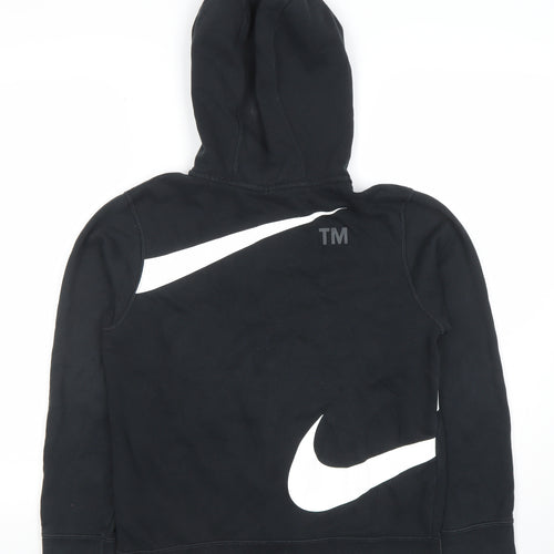 Nike Boys Black Full Zip Hoodie Large 147-158cm Cotton Blend Swoosh Design